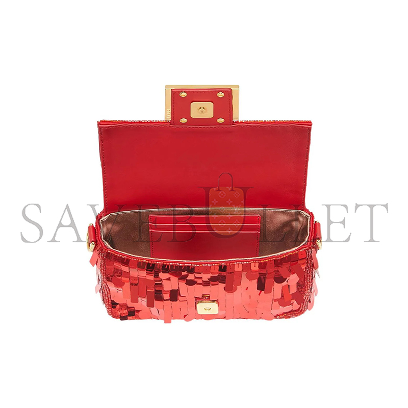 FENDI SEQUIN PAILLETTES VITELLO GRACE SEX AND THE CITY MINI BAGUETTE MATTONE 8BS017AMP0F0V3L (19*11.5*4cm)